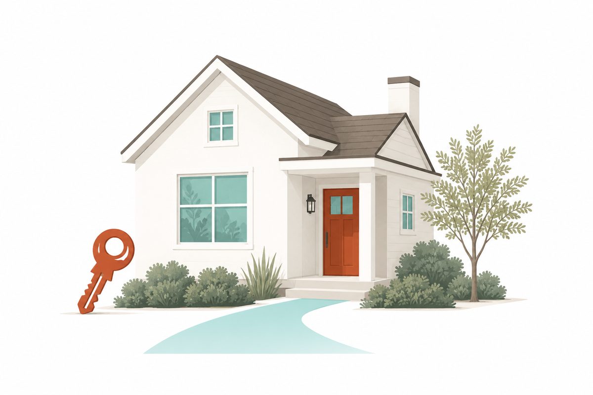 Illustration of a house with a key representing a reverse mortgage for purchase in Oregon
